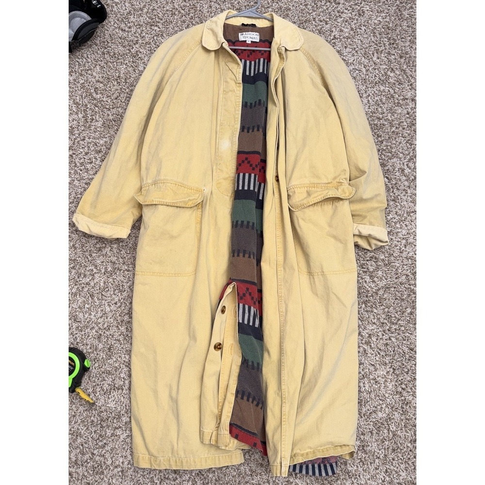 Vtg Chore Jacket Brandon Thomas Barn Coat Blanket Lined L Yellow Preppy Duster